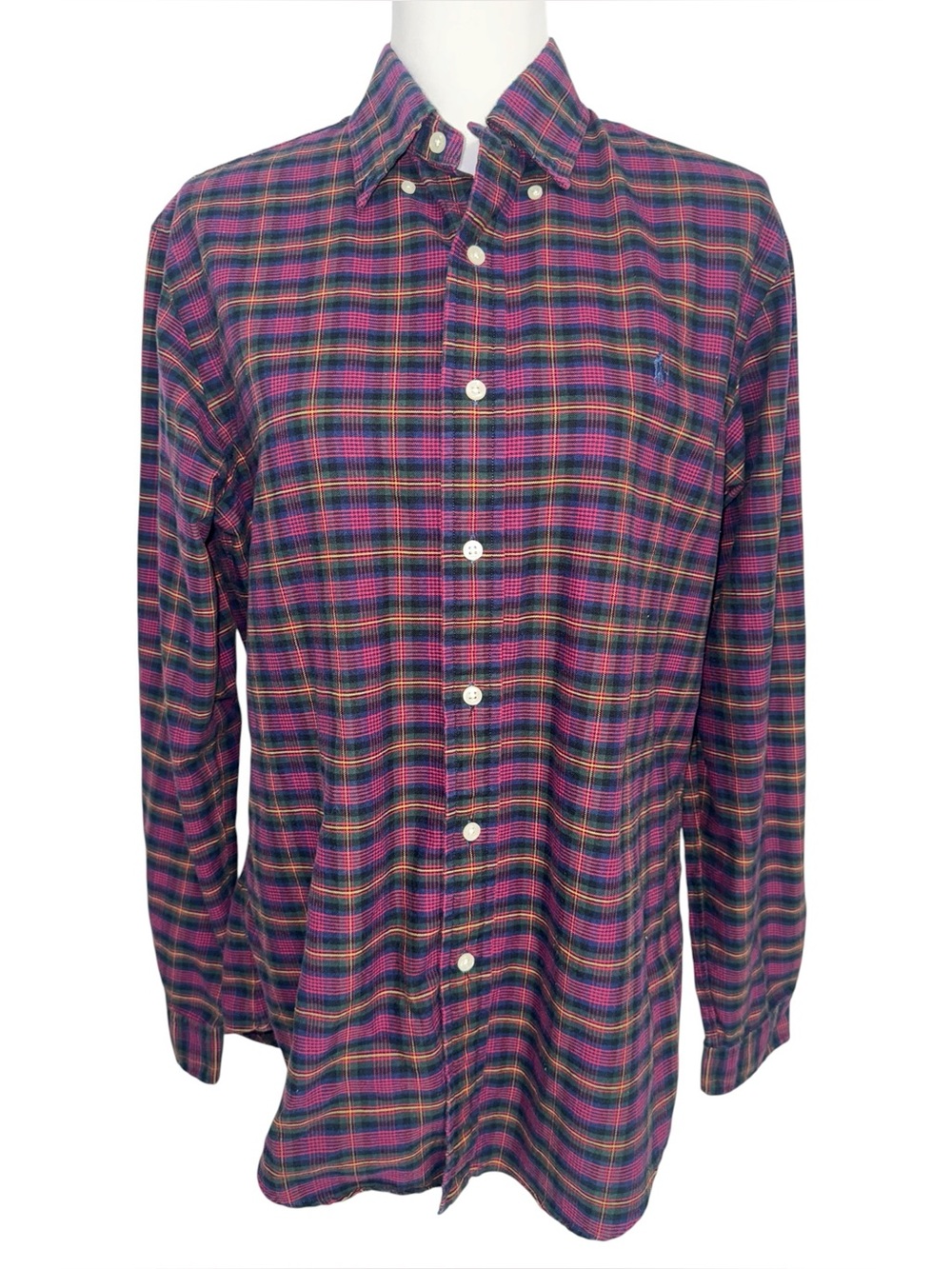 Ralph Lauren Men’s M Custom Fit Plaid Button Down Shirt Purple Green Red Cotton